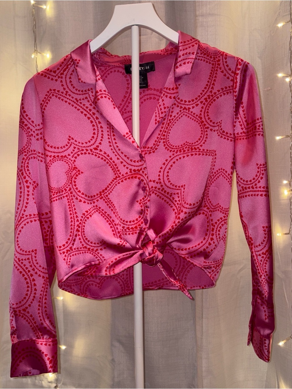 NWOT Bailey 44 Pink Heart-Print Tie-Front Blouse